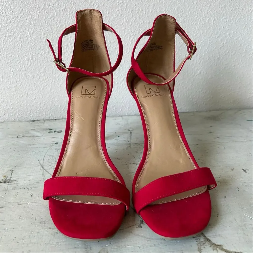 Material Girl Red Ankle Strap Stiletto Heels Size 7.5 Dress Sandals